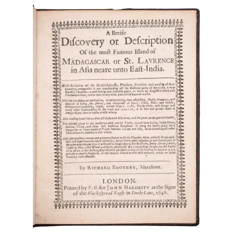 A Brief Discovery or Description of the most Famous Island of Madagascar St. Laurence in Asia neare unto East-India.