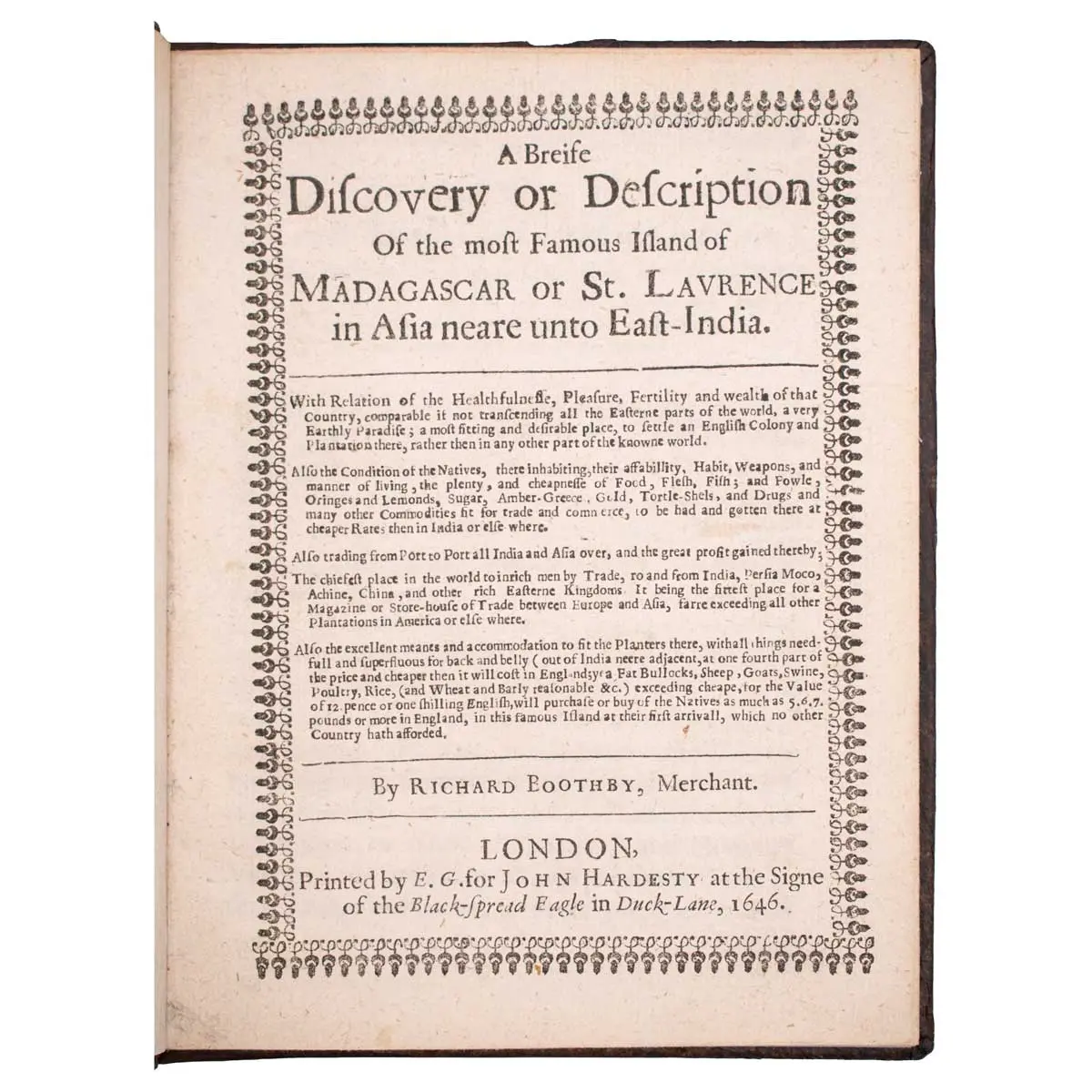 A Brief Discovery or Description of the most Famous Island of Madagascar St. Laurence in Asia neare unto East-India.