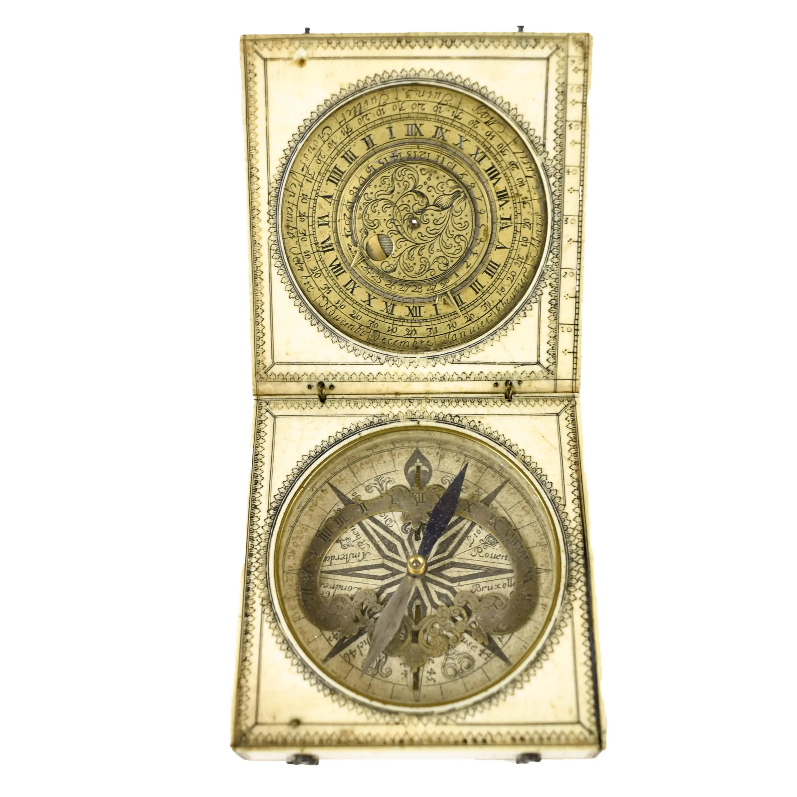 A late 17th-Century Dieppe ivory diptych compass sundial.