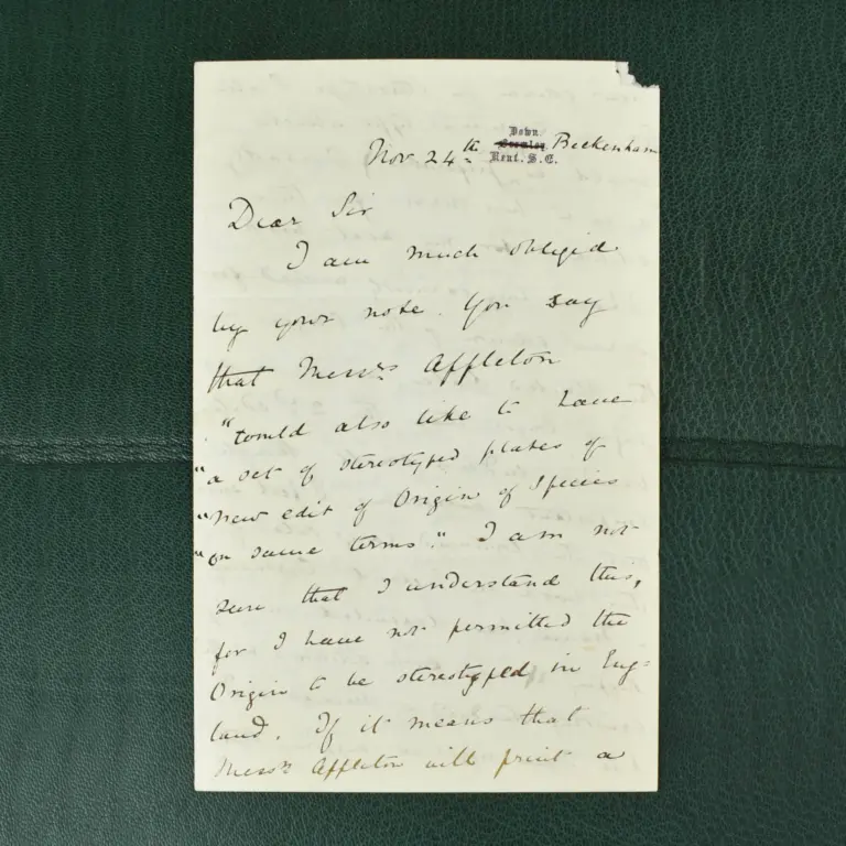 DARWIN LETTER TO PUBLISHER ABOUT ORIGIN