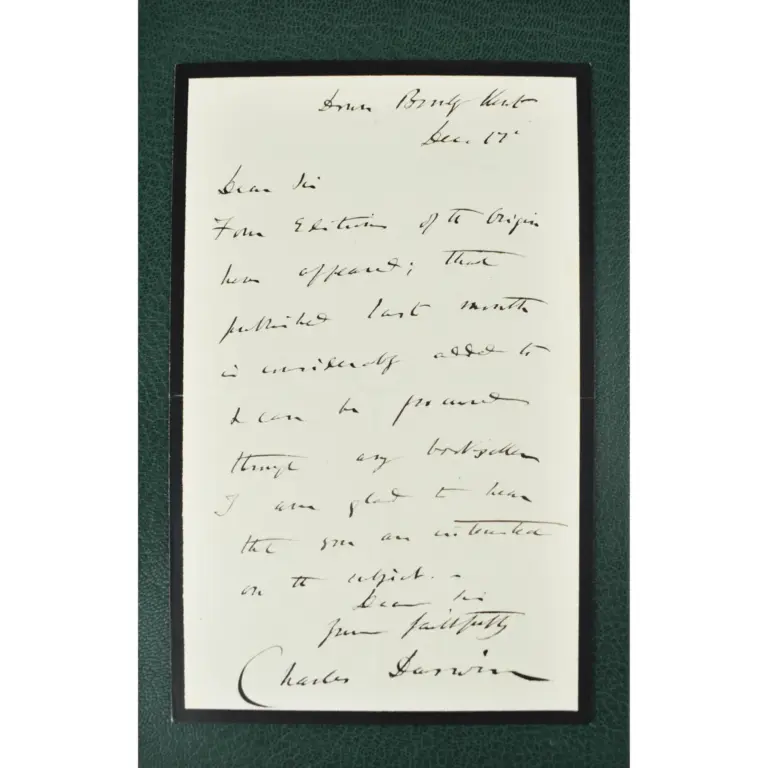 DARWIN LETTER ON THE ORIGIN