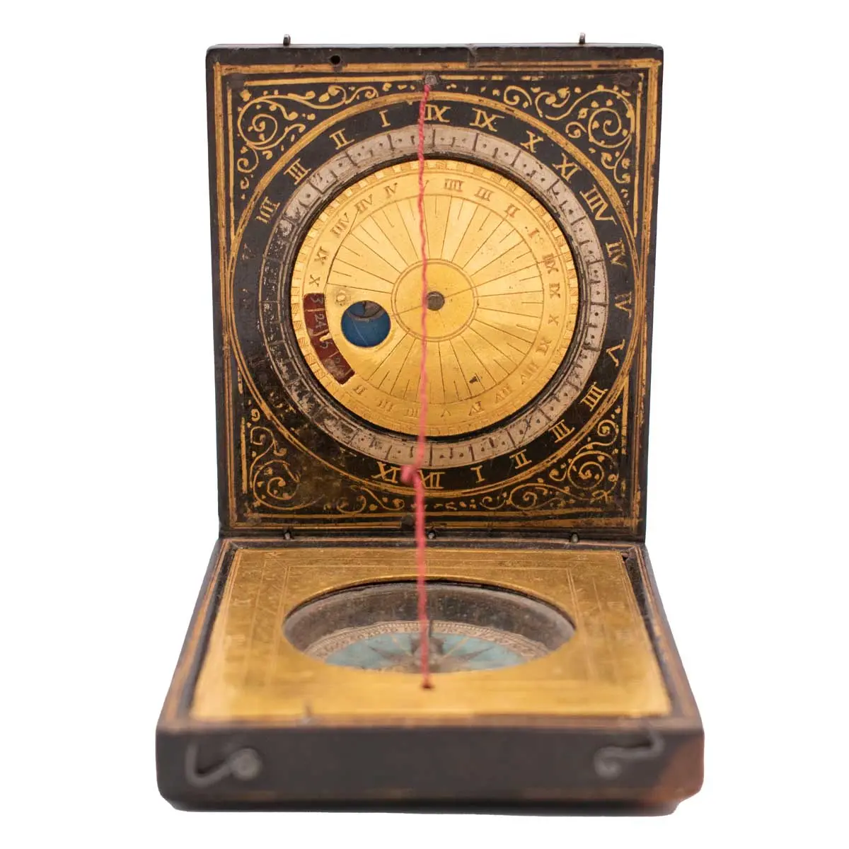 A very fine Painted Wood and Gilt Brass Diptych Dial (3)