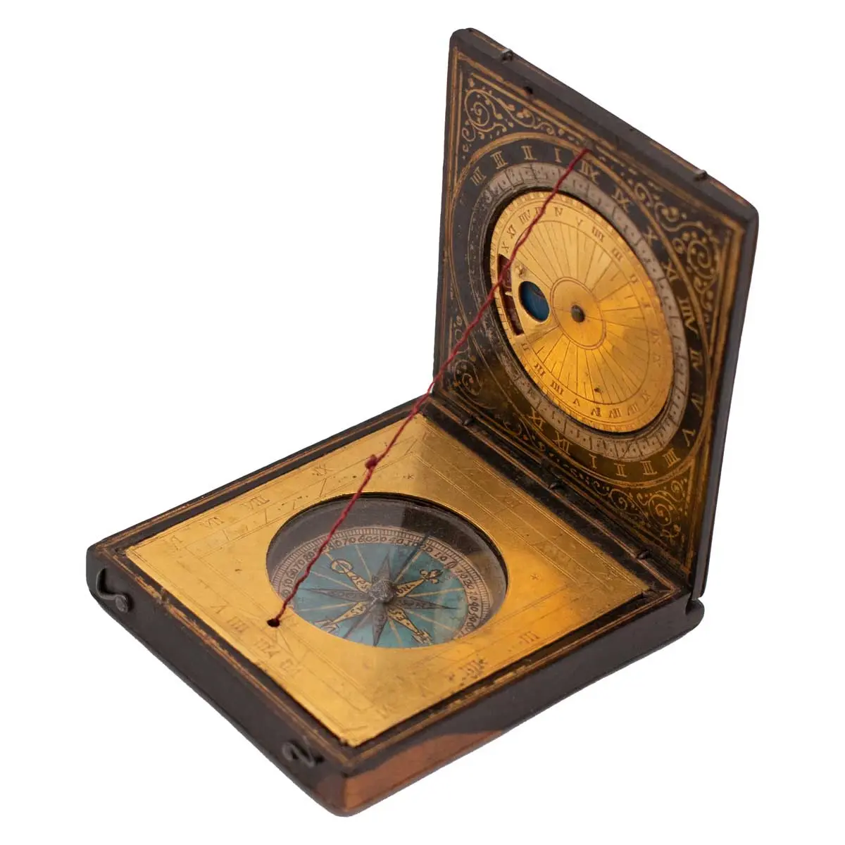 A very fine Painted Wood and Gilt Brass Diptych Dial