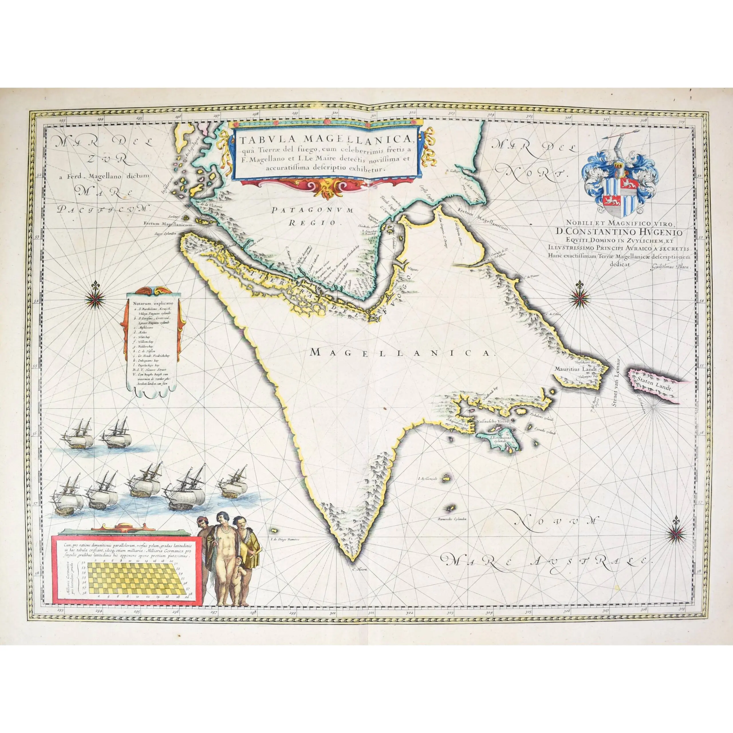 Tabula Magellanica qua Tierrae del fuego cum celeberrimis fretis a F. Magellano et I. Le Maire detectus novissima et accuratissima descriptio exhibeteur