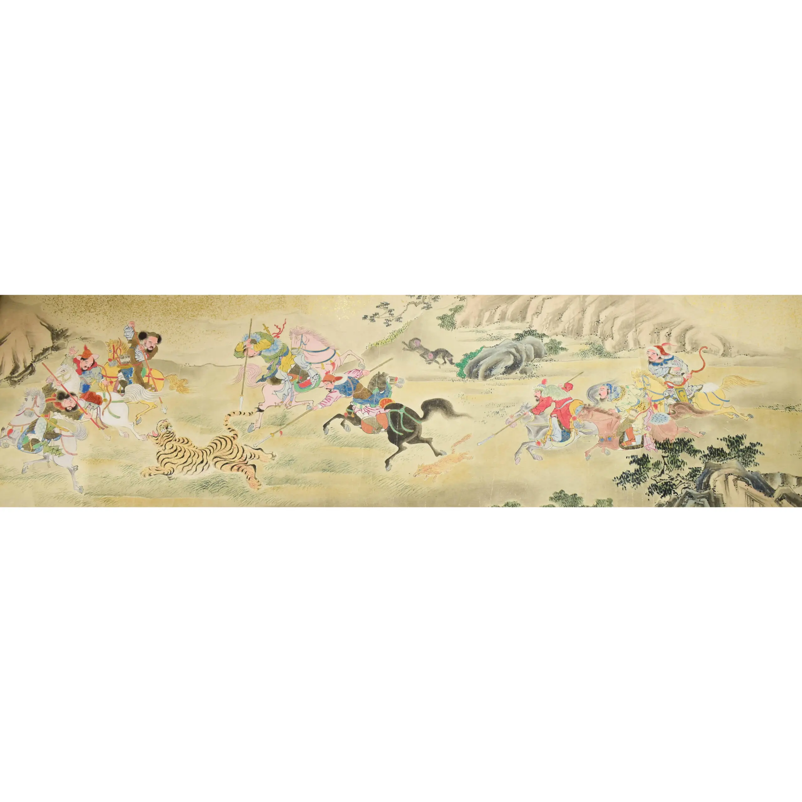 A Very Fine Brightly Coloured Picture Scroll of Tartar’s hunting Tigers and other Animals (4)