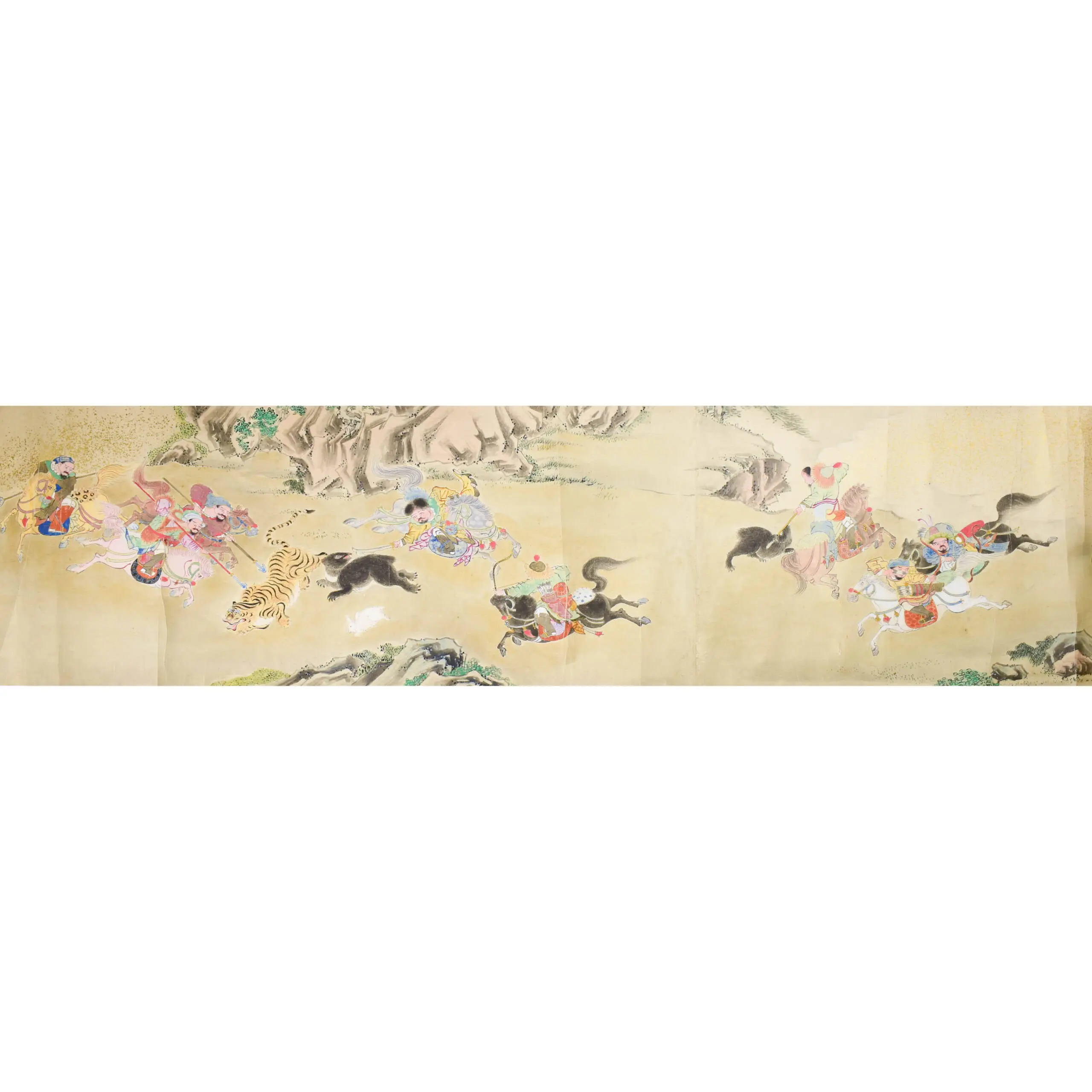 A Very Fine Brightly Coloured Picture Scroll of Tartar’s hunting Tigers and other Animals (6)
