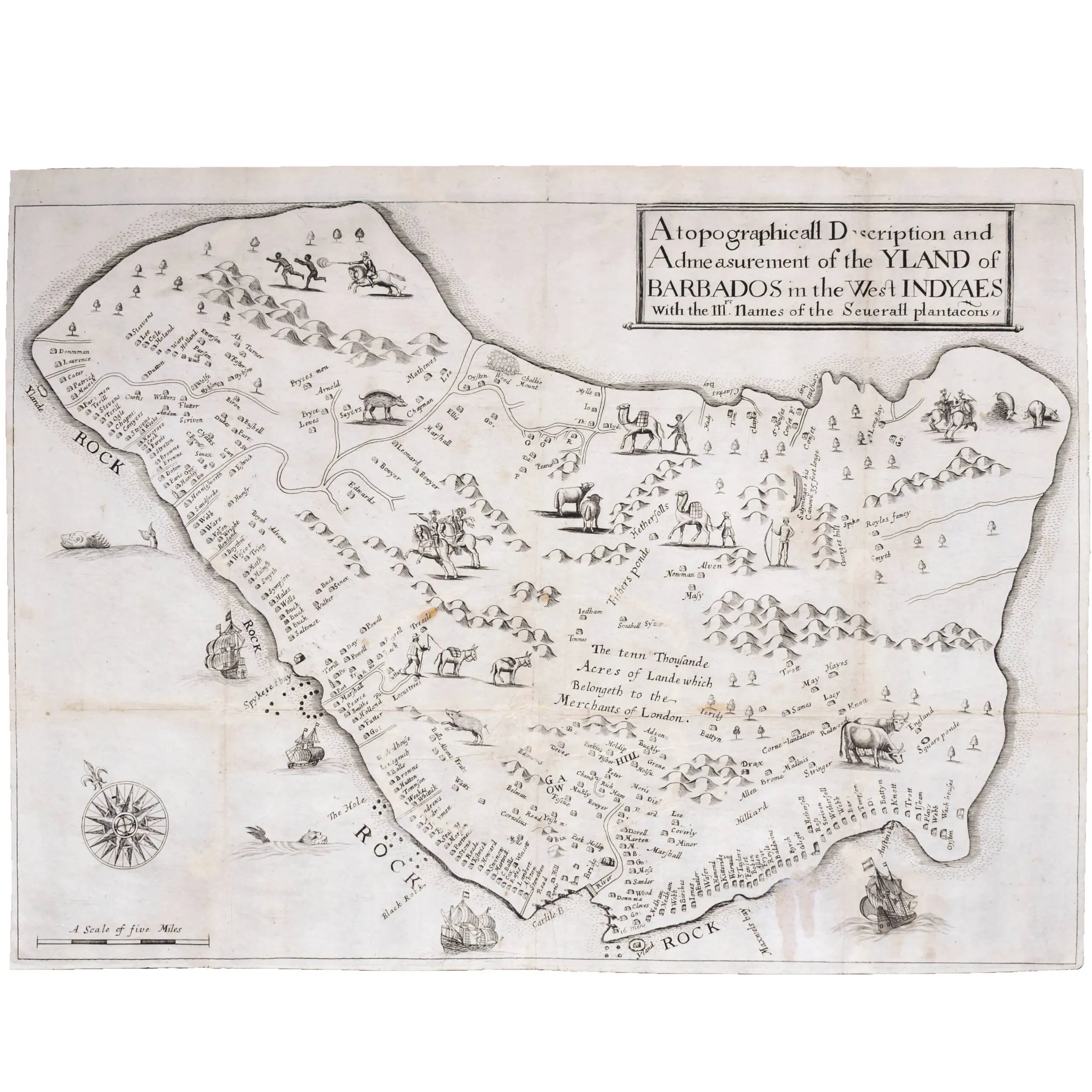 A Topographicall Description and Admeasurement of the YLAND of BARBADOS in the West INYDAES With the Mr.s names of the Severall plantacons