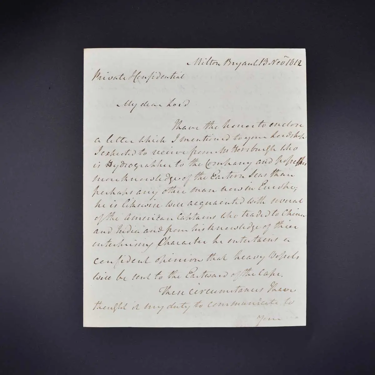 Autograph letter concerning the East India Company (2)