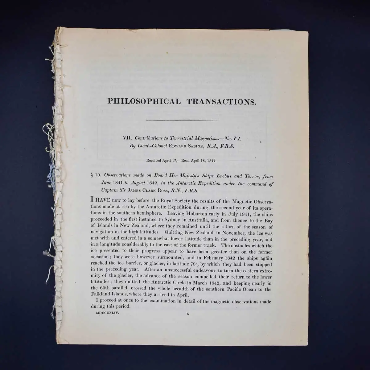 Contributions to Terrestrial Magnetism Taken on Board the H.M.S. Erebus and Terror [Parts VII., IX., X., XIII., XVI., XXX]