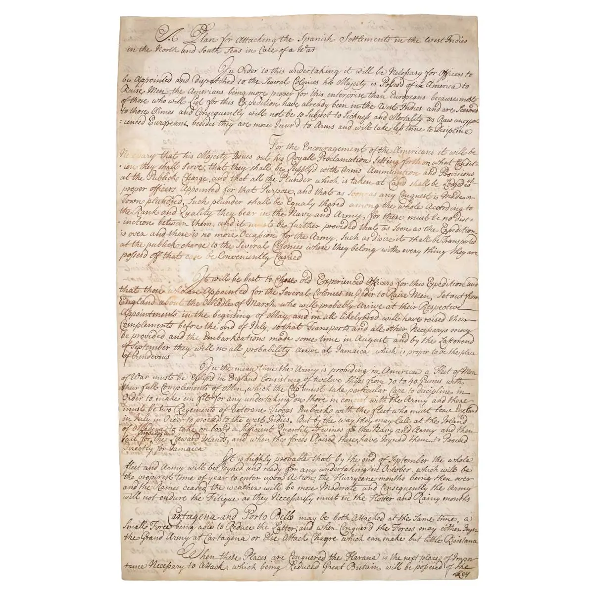 A Plan for attacking the Spanish Settlements in the West Indies in the North and South seas in Case of War