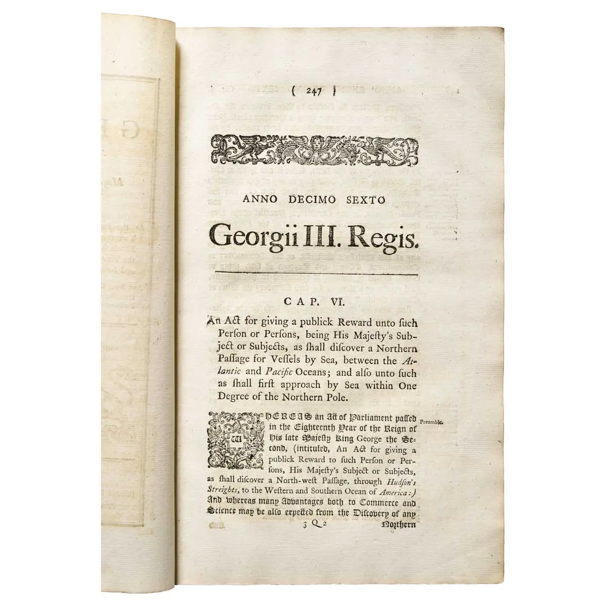 An Act for giving a publick Reward unto such Person or Persons, being His Majesty's Subject or Subjects, as shall discover a Northern Passage for Vessels by Sea