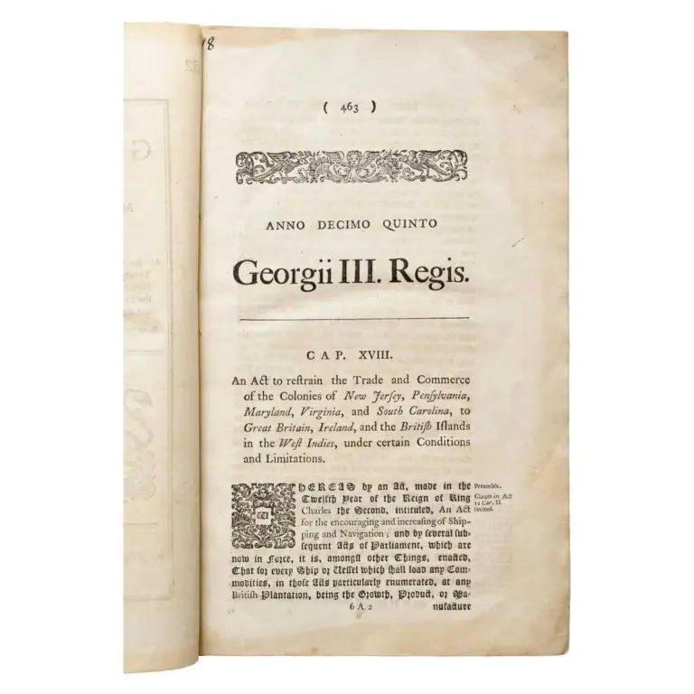 An Act to restrain the Trade and Commerce of the Colonies of New Jersey, Pensylvania, Maryland, Virginia, and South Carolina, to Great Britain, Ireland, and the British Islands in the West Indies