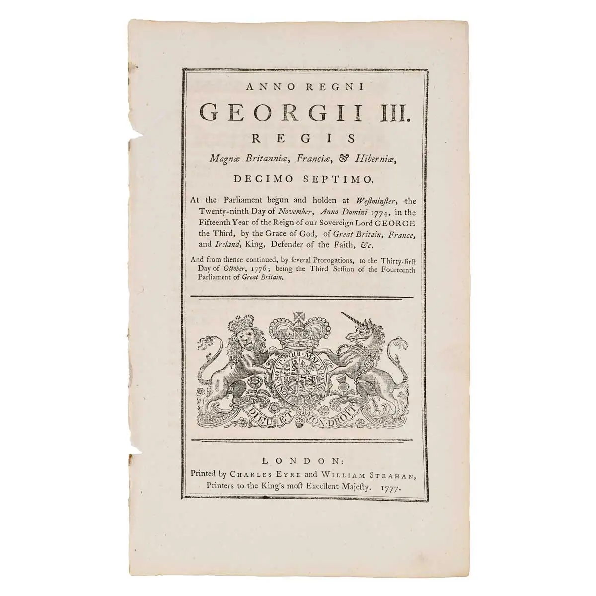 An Act to Impower His Majesty to Secure and detain Persons charged with, or suspected of, the Crime of High Treason, committed in any of His Majesty’s Colonies or Plantations in America (2)