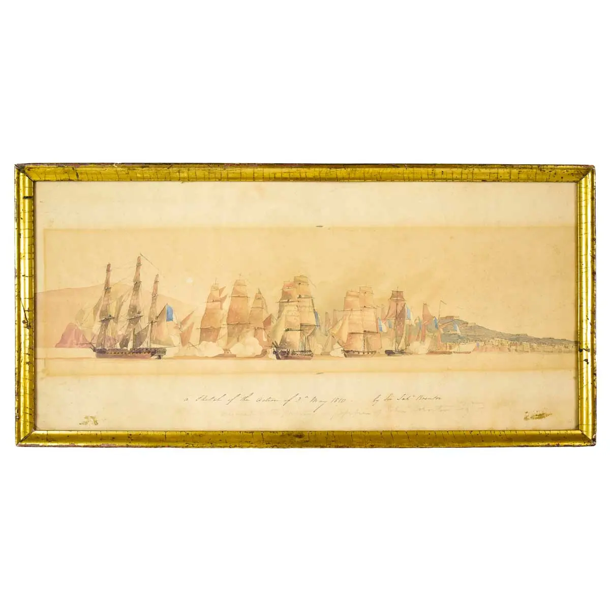 "A Sketch of the Action of the 3rd of May 1810". The Spartan, Engaging a French squadron in the Bay of Naples, May 3rd, 1810.