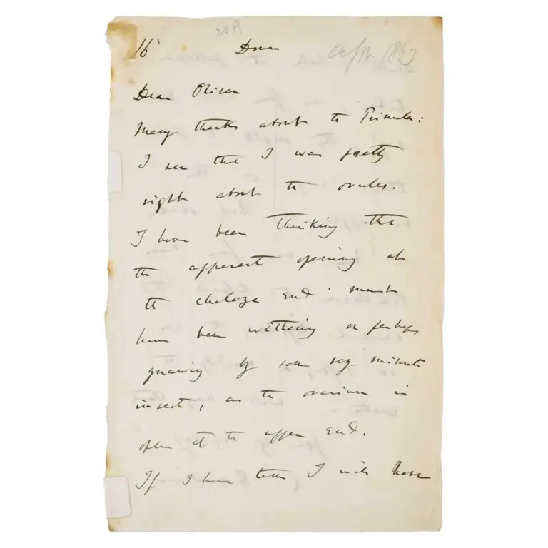 Important Autograph Letter Signed, to Daniel Oliver at Kew Concerning Ovules in Primula.