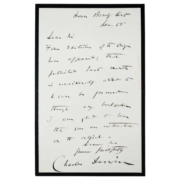 Autograph letter signed, concerning editions of the Origin of Species.