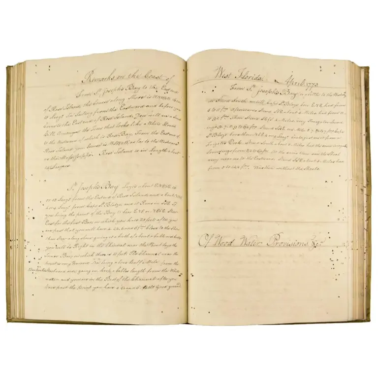 MANUSCRIPT PILOT AND NAVIGATOR’S LOG FOR USE ABOARD HMS PALLAS 1768 – 1782.