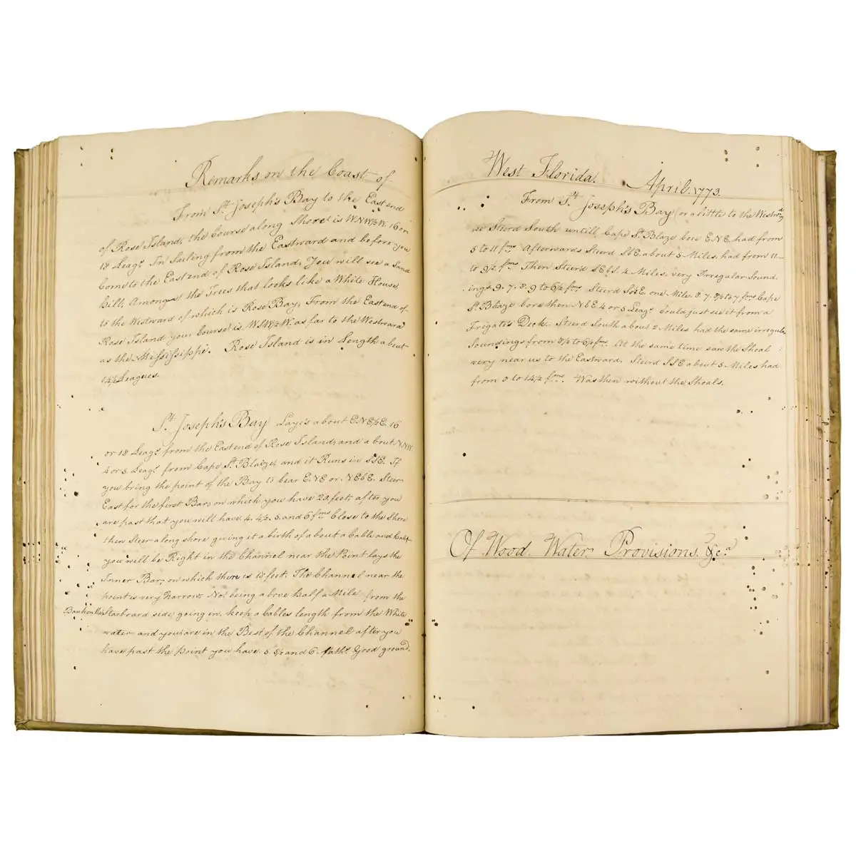 MANUSCRIPT PILOT AND NAVIGATOR'S LOG FOR USE ABOARD HMS PALLAS 1768 - 1782.