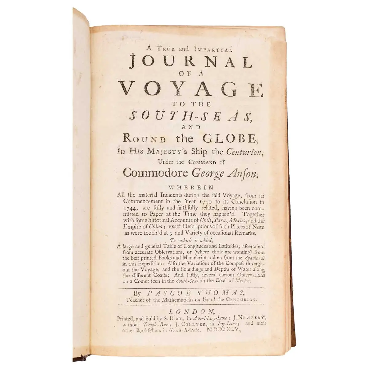 A true and impartial journal of a voyage to the South-seas, and round the globe in his Majesty's ship the Centurion, under command of commodore George Anson.