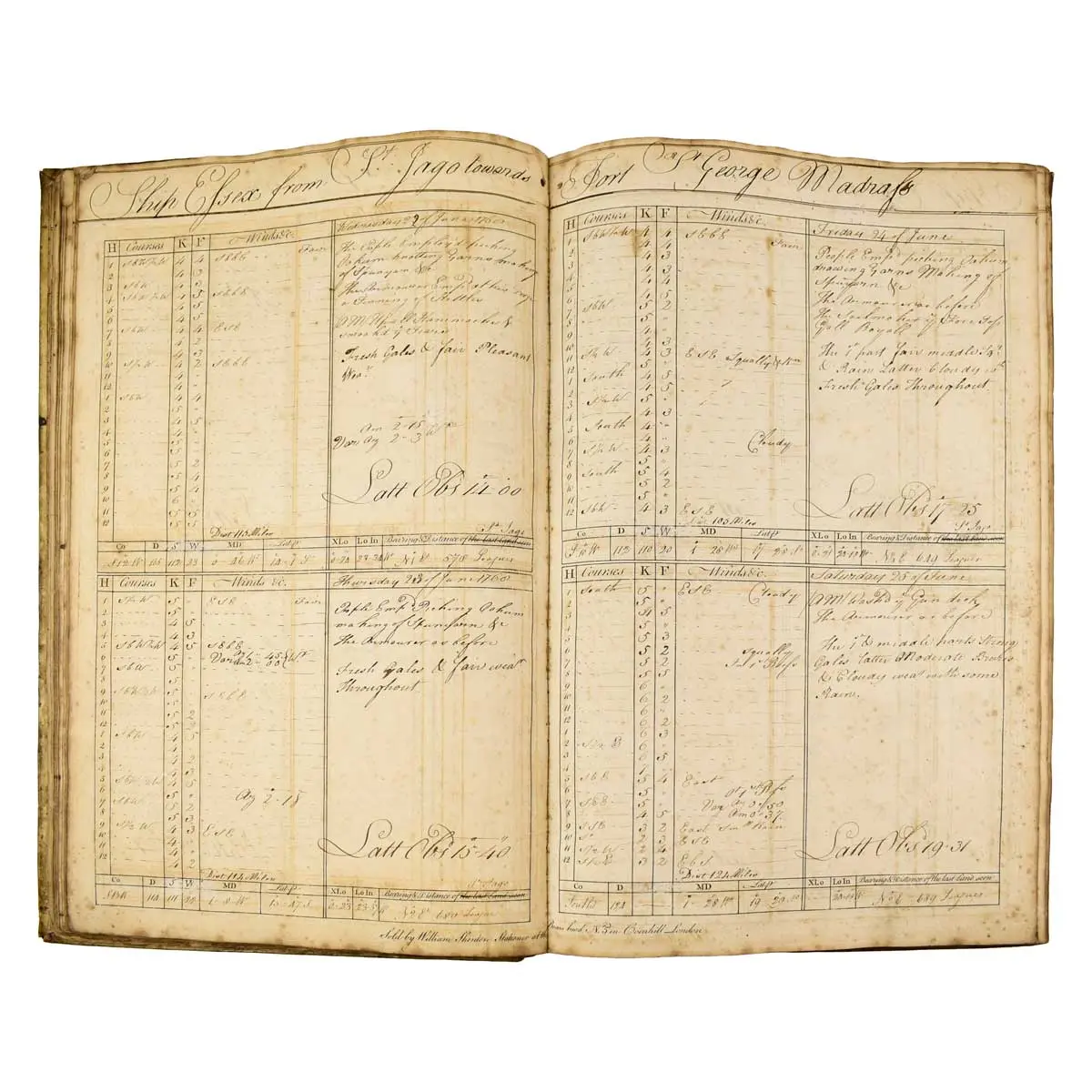 SHIP’S LOG FOR THE EAST INDIAMAN ESSEX for a voyage from London to India, Sri Lanka and return, January 1768 – December 1769 (3)