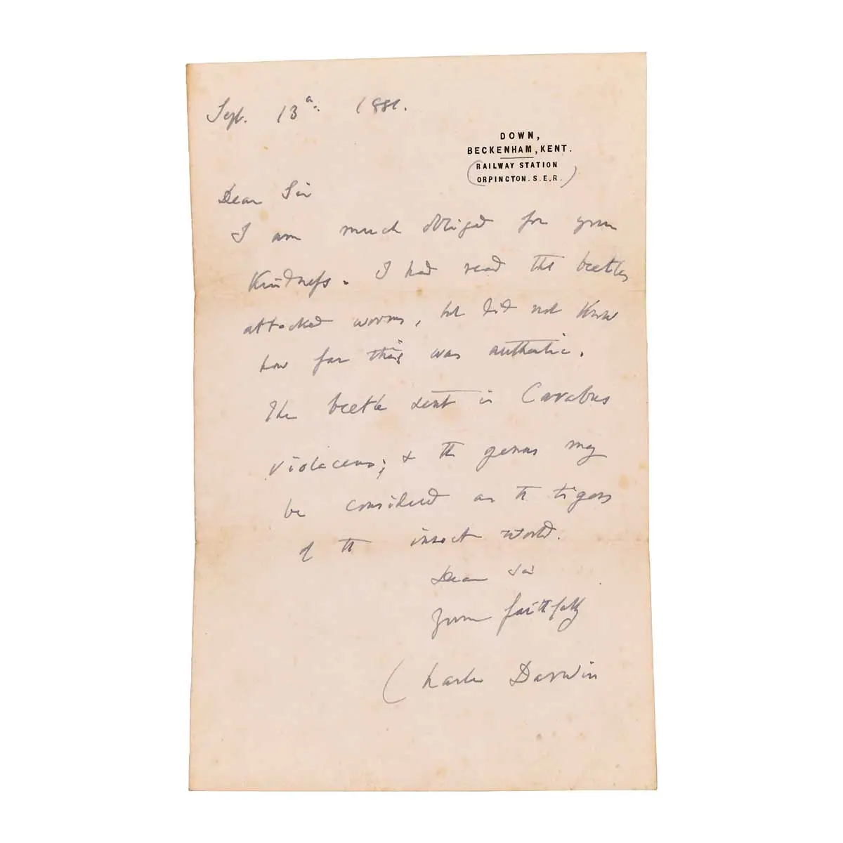 Important letter to Sir John Harmer on Carnivorous Beetles (2)