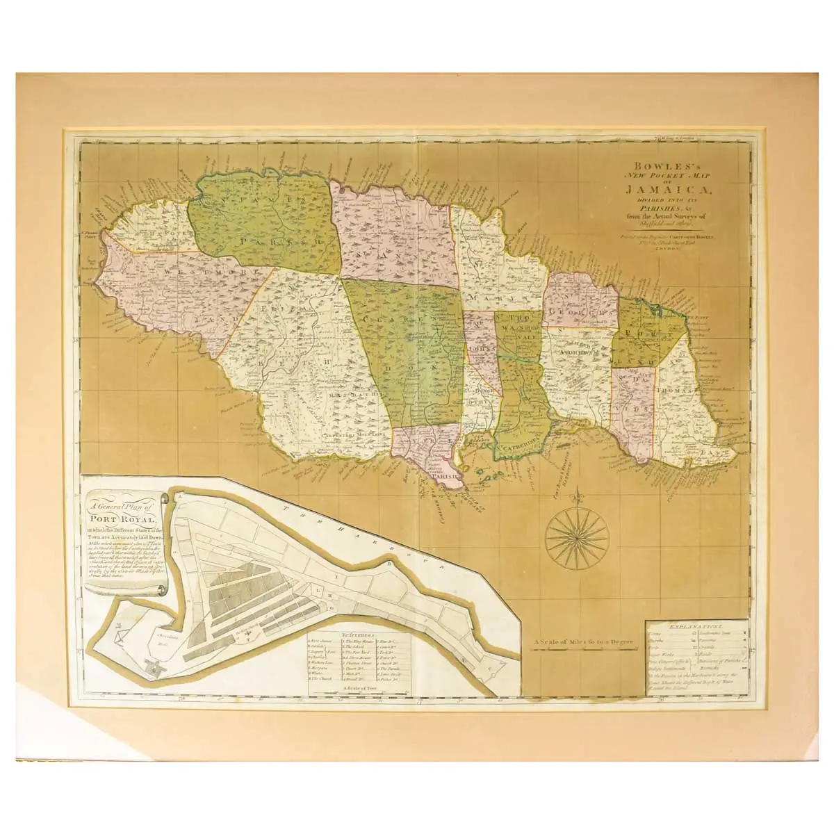 Bowles's New Pocket Map of Jamaica, Divided into its Parishes &c. from the Actual Surveys of Sheffield and Others.