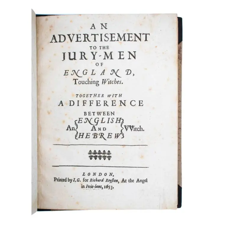 An Advertisement to the Jury-Men of England, Touching Witches. Together with a Difference between an English and Hebrew Witch.