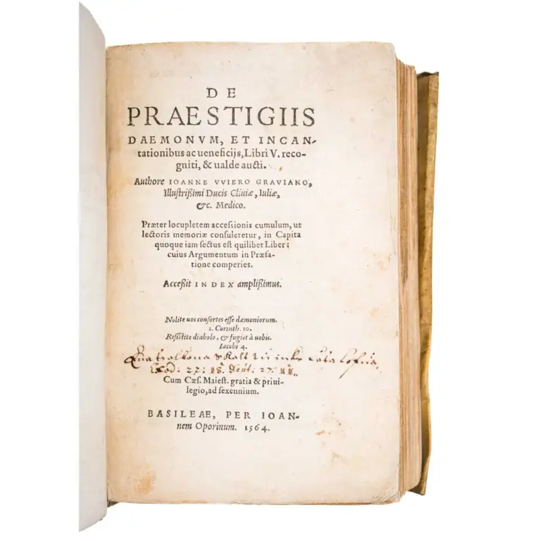 De Praestigiis Daemonum, Et Incantationibus ac ueneficiis, libri V. recogniti, & ualde aucti. Authore Ioanne Vviero Graviano, illustrißimi ducis Cliuiae, Iuliae, &c. medico.