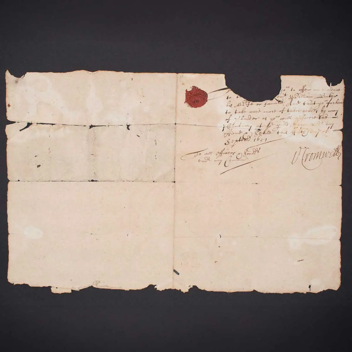 A MILITARY ORDER WRITTEN TWO DAYS AFTER THE BATTLE OF WORCESTER.