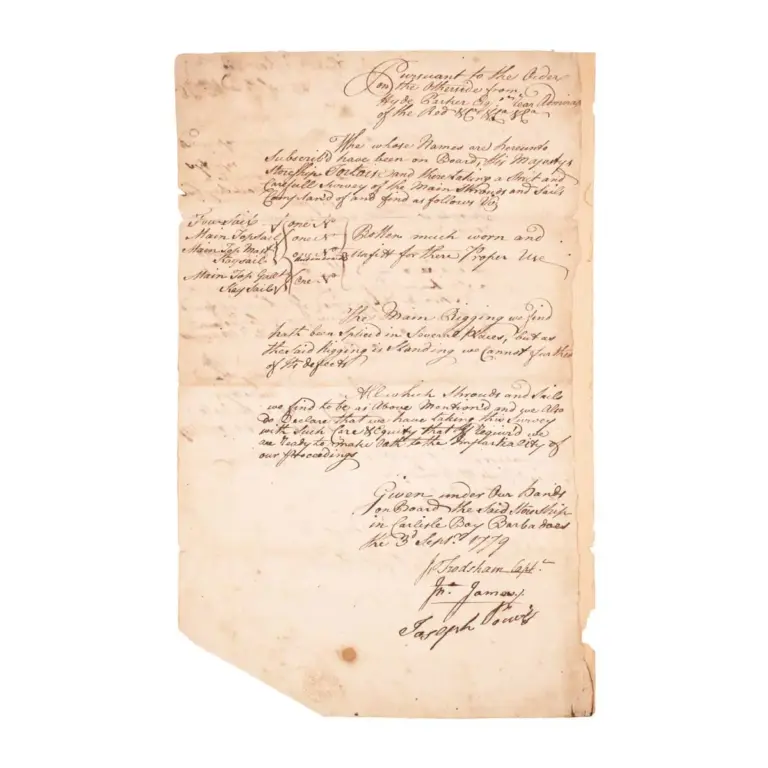 Manuscript letter on replacing sails damaged in the battle of Granada