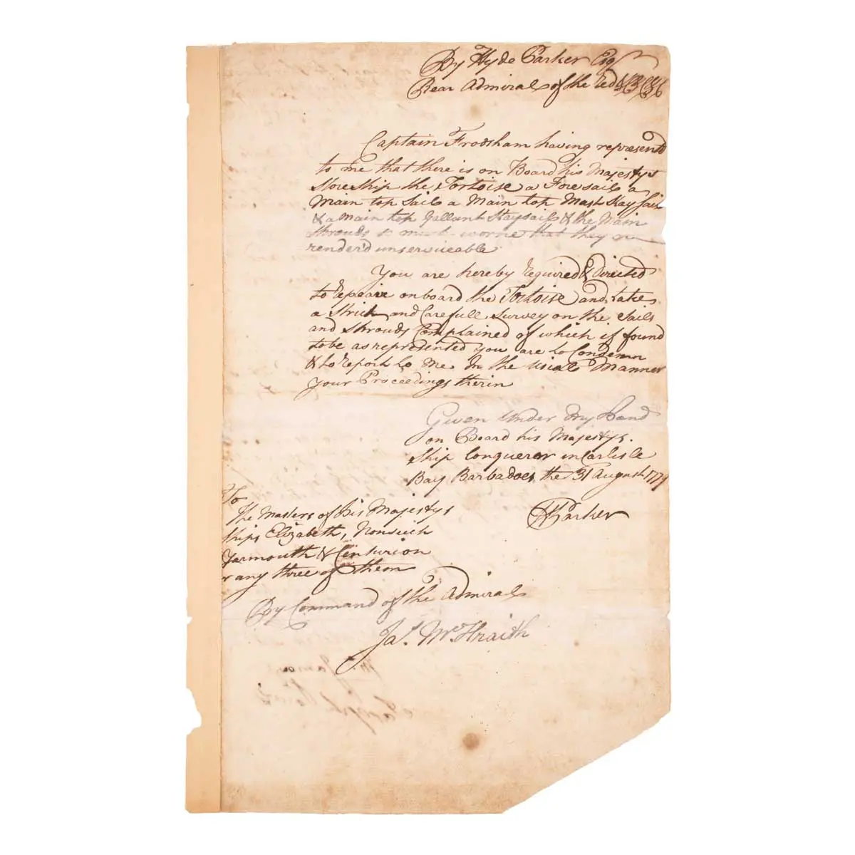 Manuscript letter on replacing sails damaged in the battle of Granada (2)