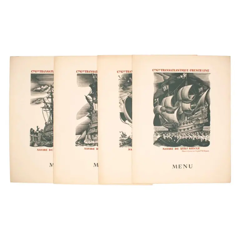 A Collection of 4 Menus for Breakfast and dinner on board M.S. Lafayette