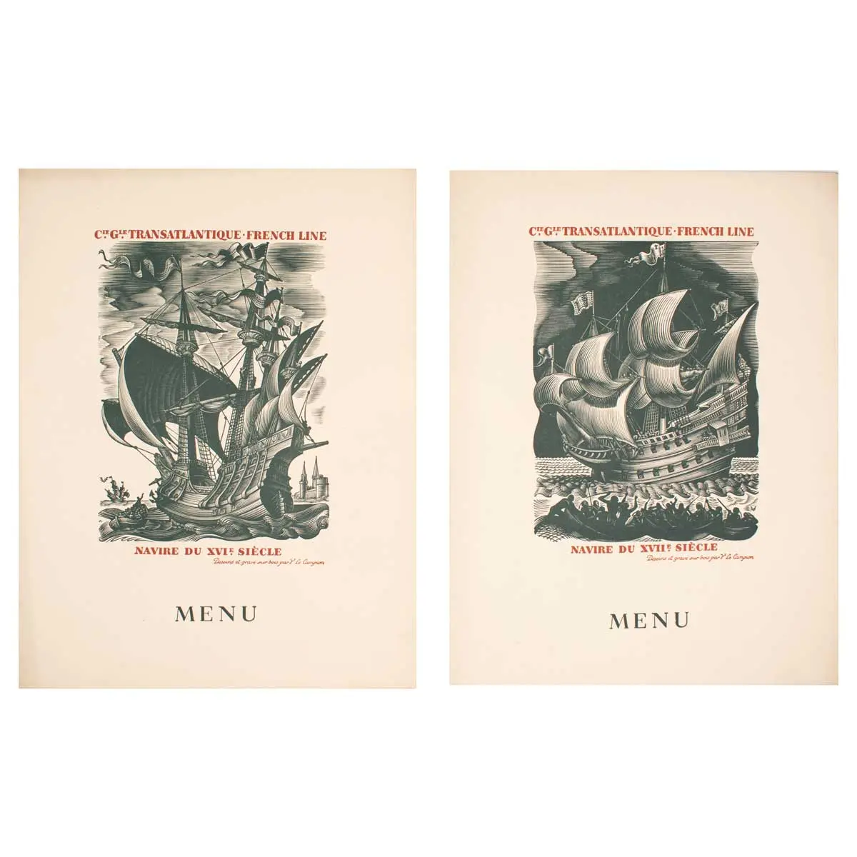 A Collection of 4 Menus for Breakfast and dinner on board M.S. Lafayette (2)