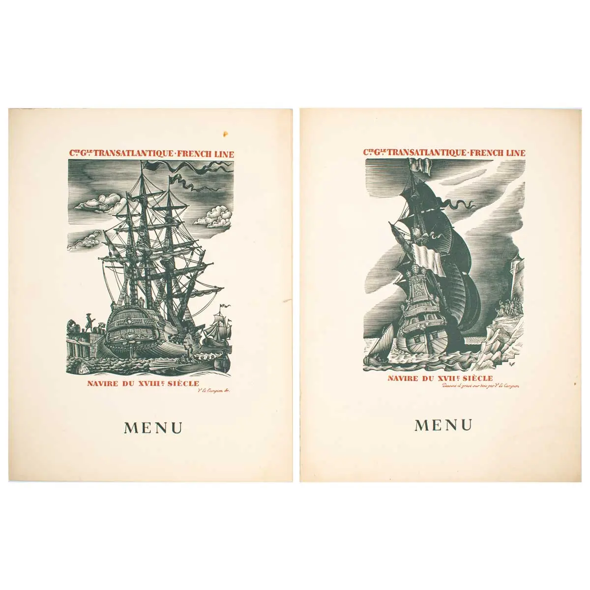 A Collection of 4 Menus for Breakfast and dinner on board M.S. Lafayette (3)