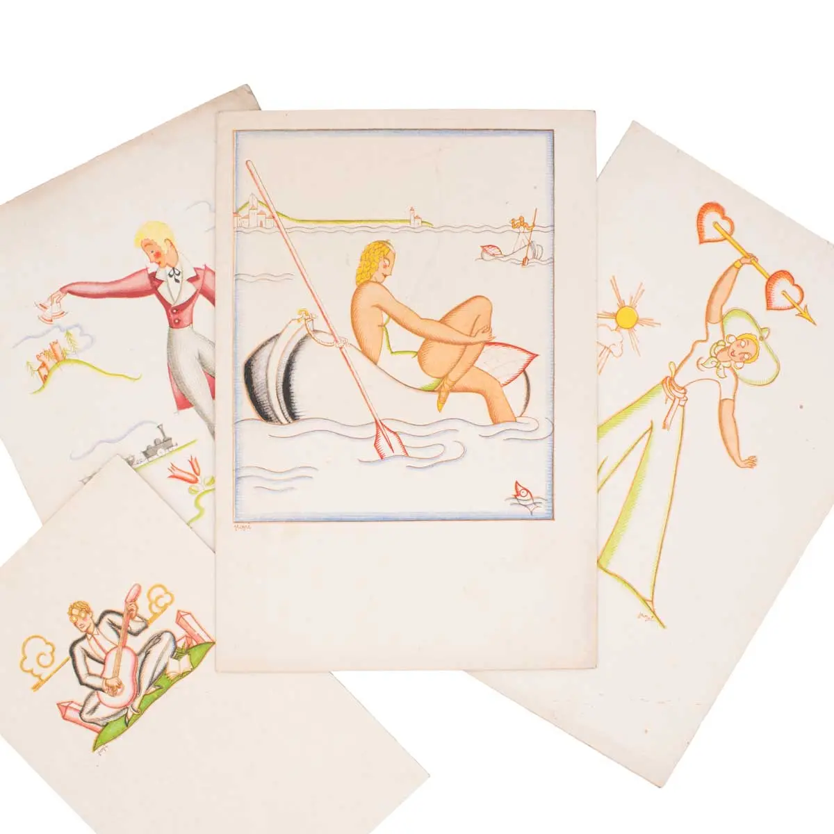 A Collection of 4 handsomely illustrated menus for the MN. Oceania