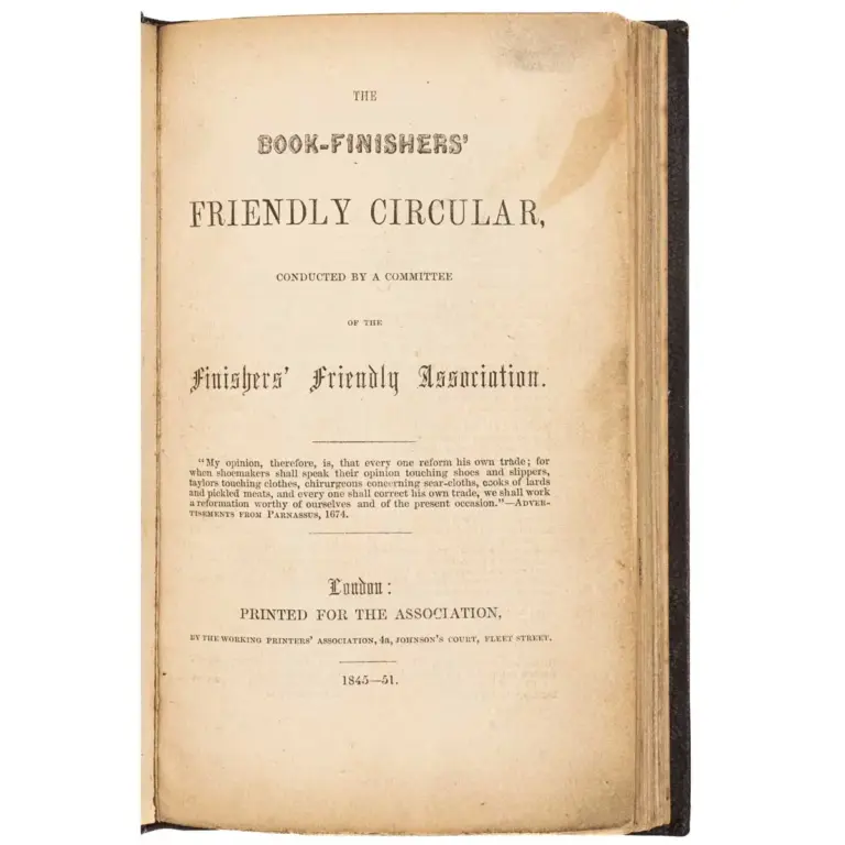 The Book Finisher’s Friendly Circular, conducted by a Committee of the Finisher’s Friendly Association. 