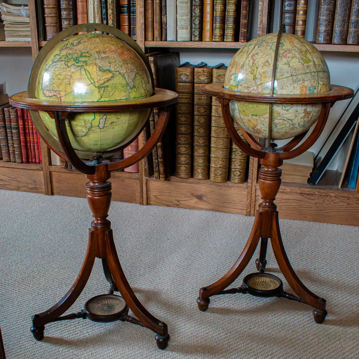 A fine Pair of Terrestrial and Celestial Library Globes