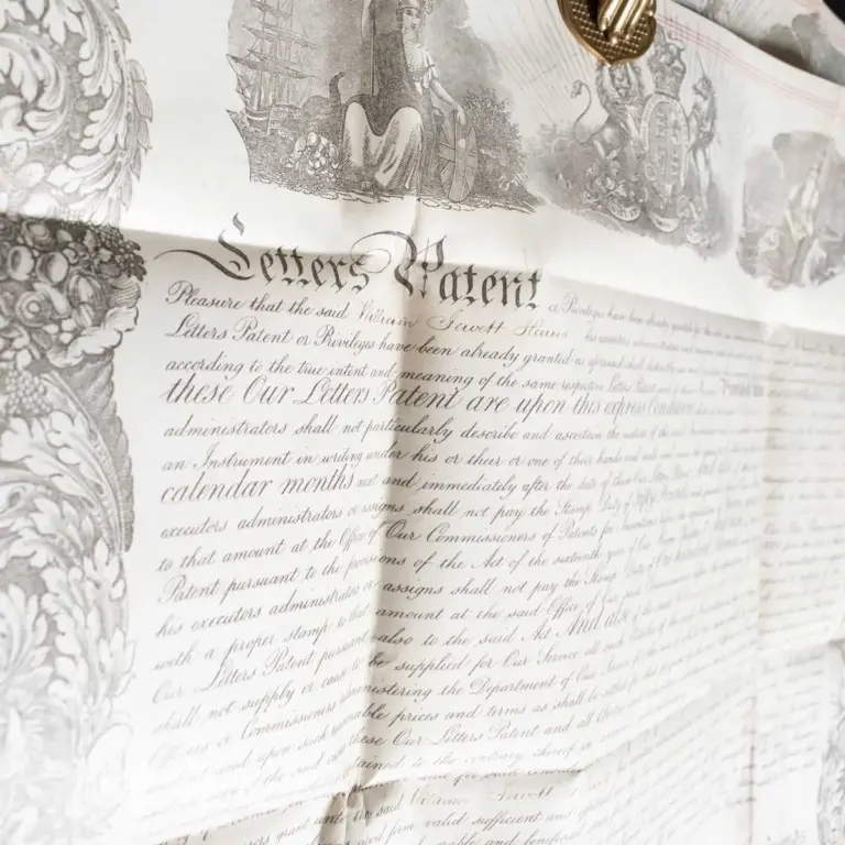 Copyright Registration and Letter of Patent for “Improvements in the construction of Dining and other Tables”