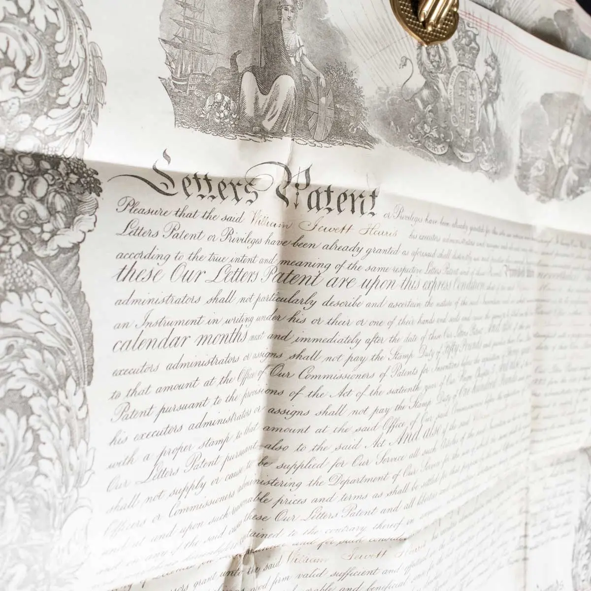 Copyright Registration and Letter of Patent for “Improvements in the construction of Dining and other Tables”
