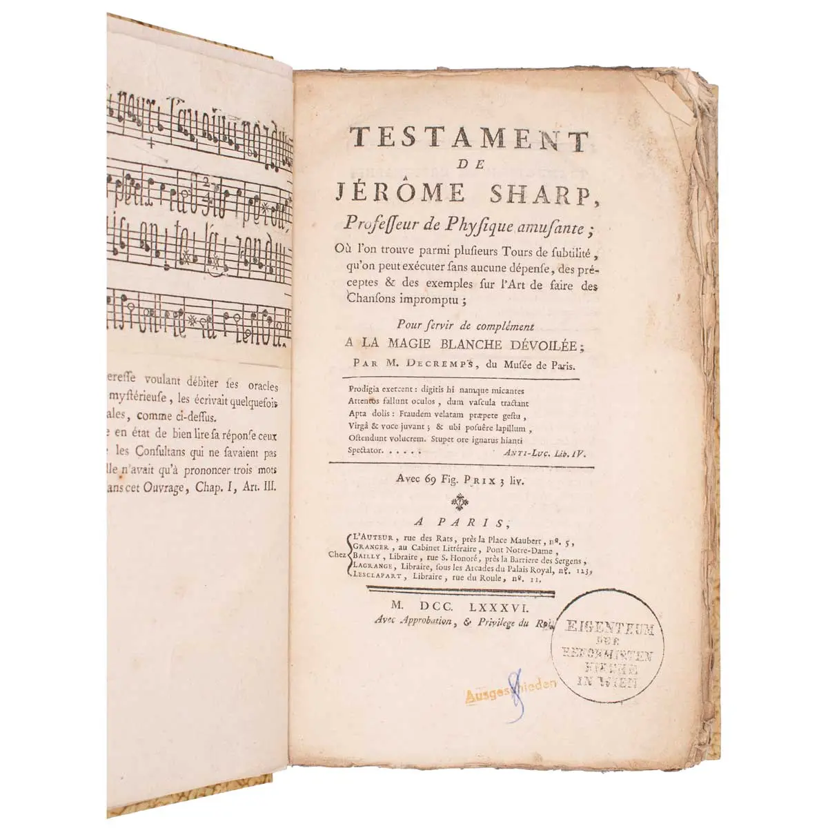 Testament de Jérôme Sharp, Professeur de Physique amusante… Pour servir de complément a La Magie Blanche Dévoilée…