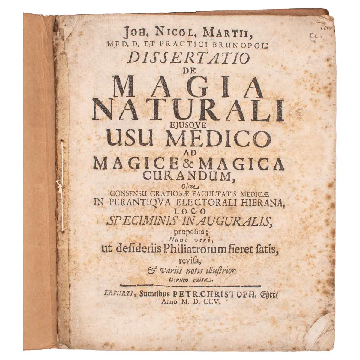 Dissertatio inauguralis physico-medica, de magia naturali, ejusque usu medico ad magice at magica curandum 