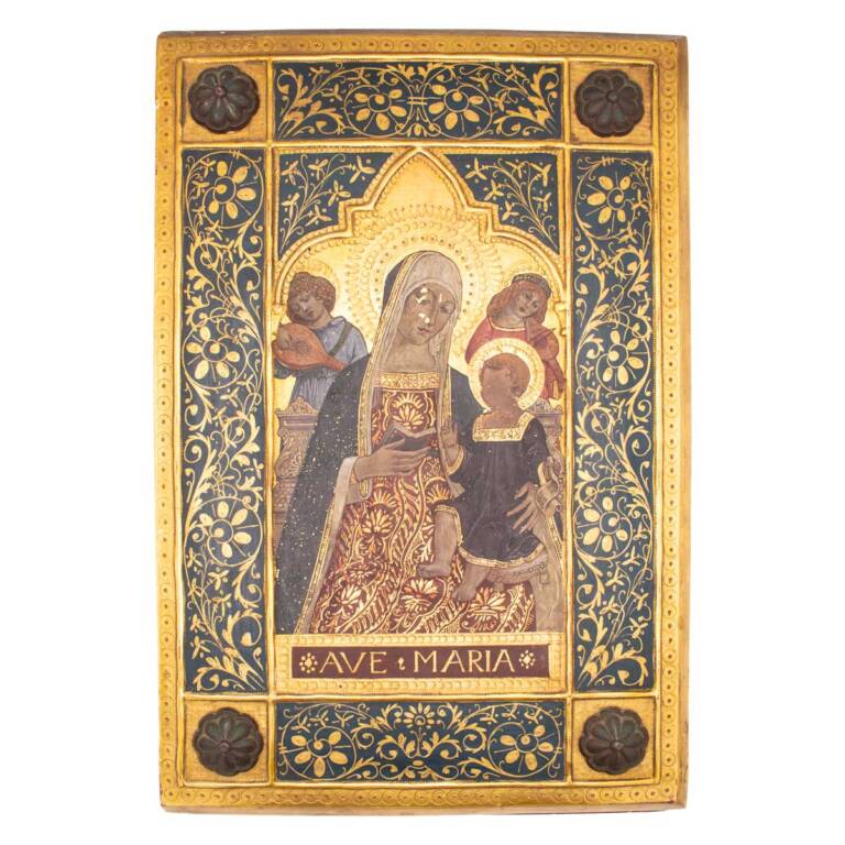 A ‘Tavolette’ Painted and Gilded Folio Panel Binding, imitating a 15th Century Sienese Book Cover featuring the Madonna and Child