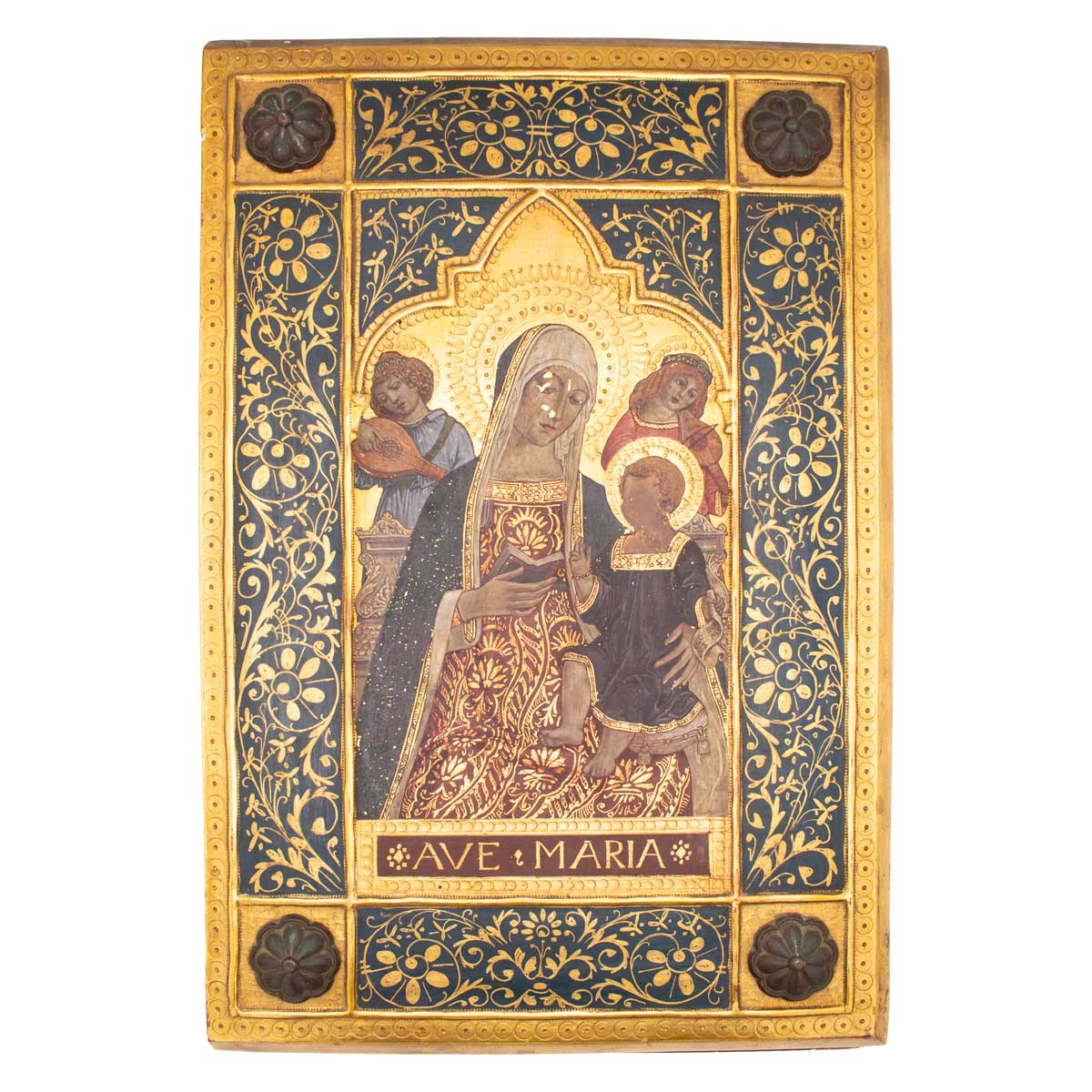 A 'Tavolette' Painted and Gilded Folio Panel Binding, imitating a 15th Century Sienese Book Cover featuring the Madonna and Child