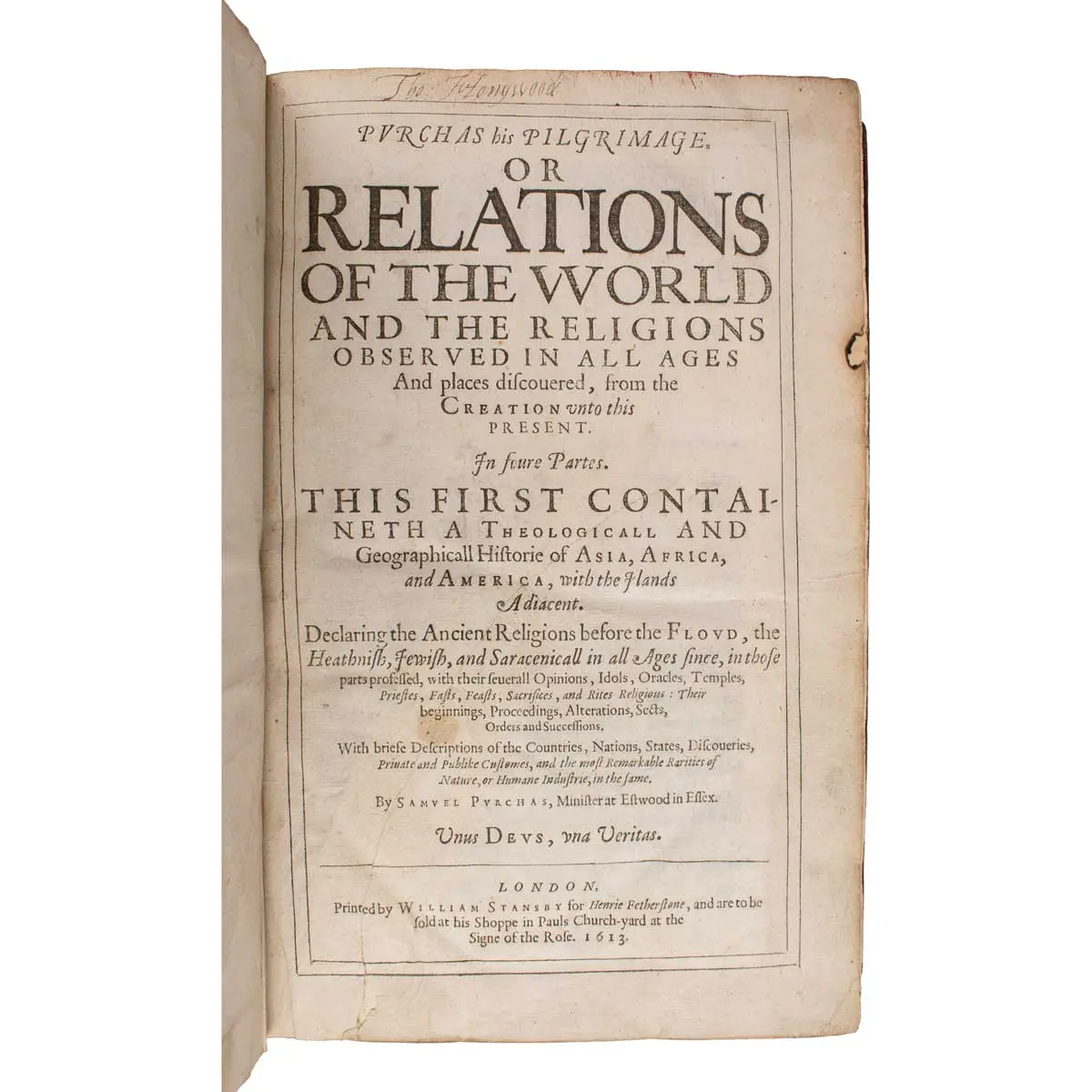 Purchas His Pilgrimage. Or Relations of the World and the Religions Observed in All Ages and Places Discovered, from the Creation Unto This Present. In Foure Parts (2)