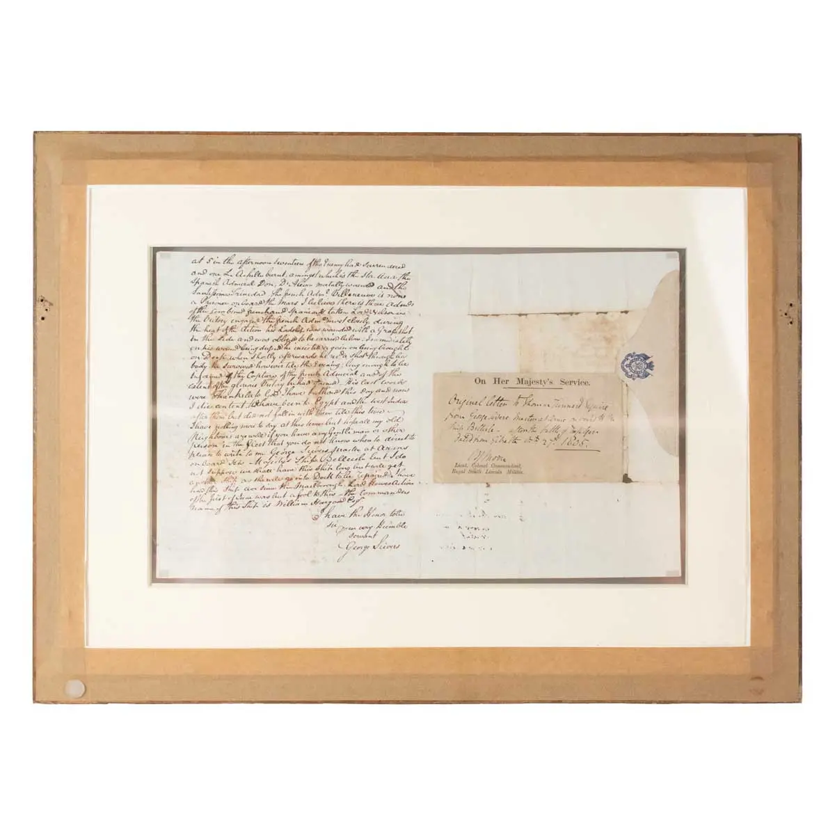 A Fine Autograph Letter Signed (“George Sievers”) to Thomas Tunnard relaying his observations aboard the Belleisle at Trafalgar, 27 October 1805 (2)