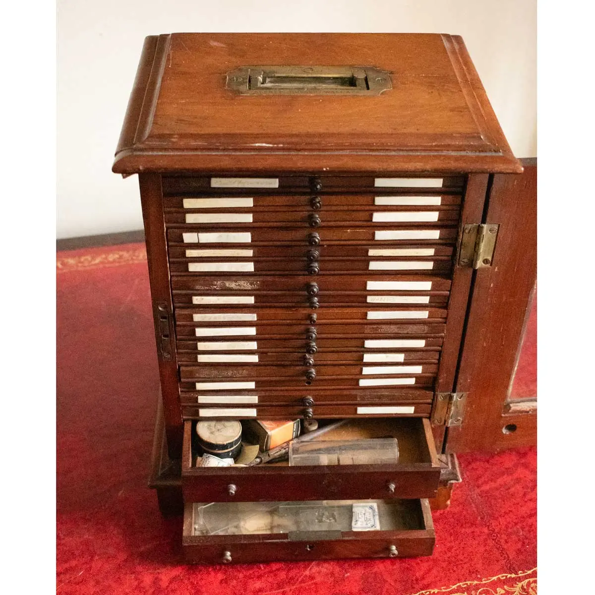 A French Polished Specimens Cabinet with Brass Handle Engraved ALFRED RUSSEL WALLACE No.3 (2)