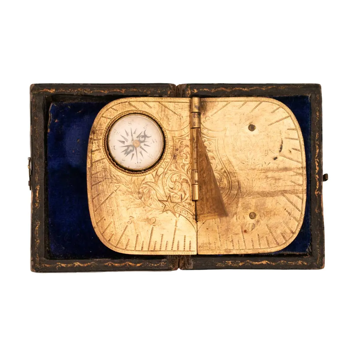 Victorian Gilt Metal Folding Pocket Sundial with Inset Compass (2)