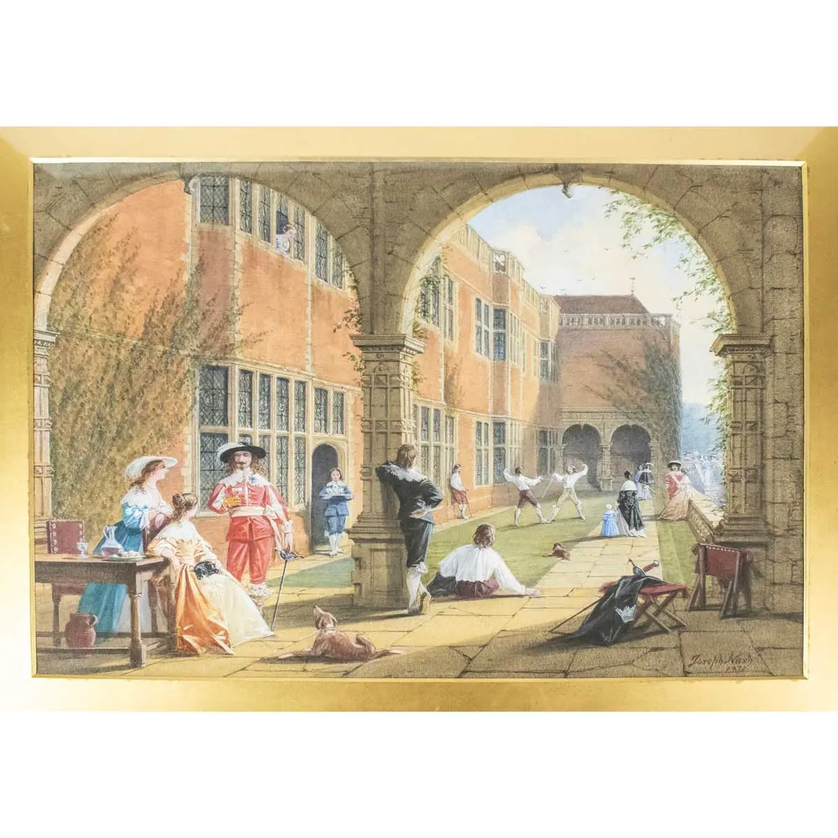 Original Watercolour Sword-Fencing on the Terrace at Bramshill House, Hampshire, 1873. with The Mansions of England….