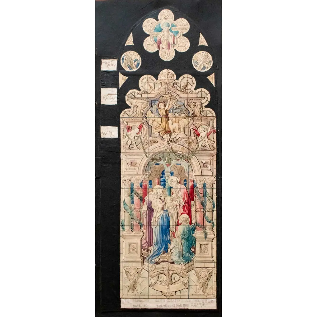 Two Watercolour Designs for Stained Glass Windows; one design for San Francisco Nave No.1, second design is likely for the Immaculate Conception Church Hawthorn in Melbourne, Australia.