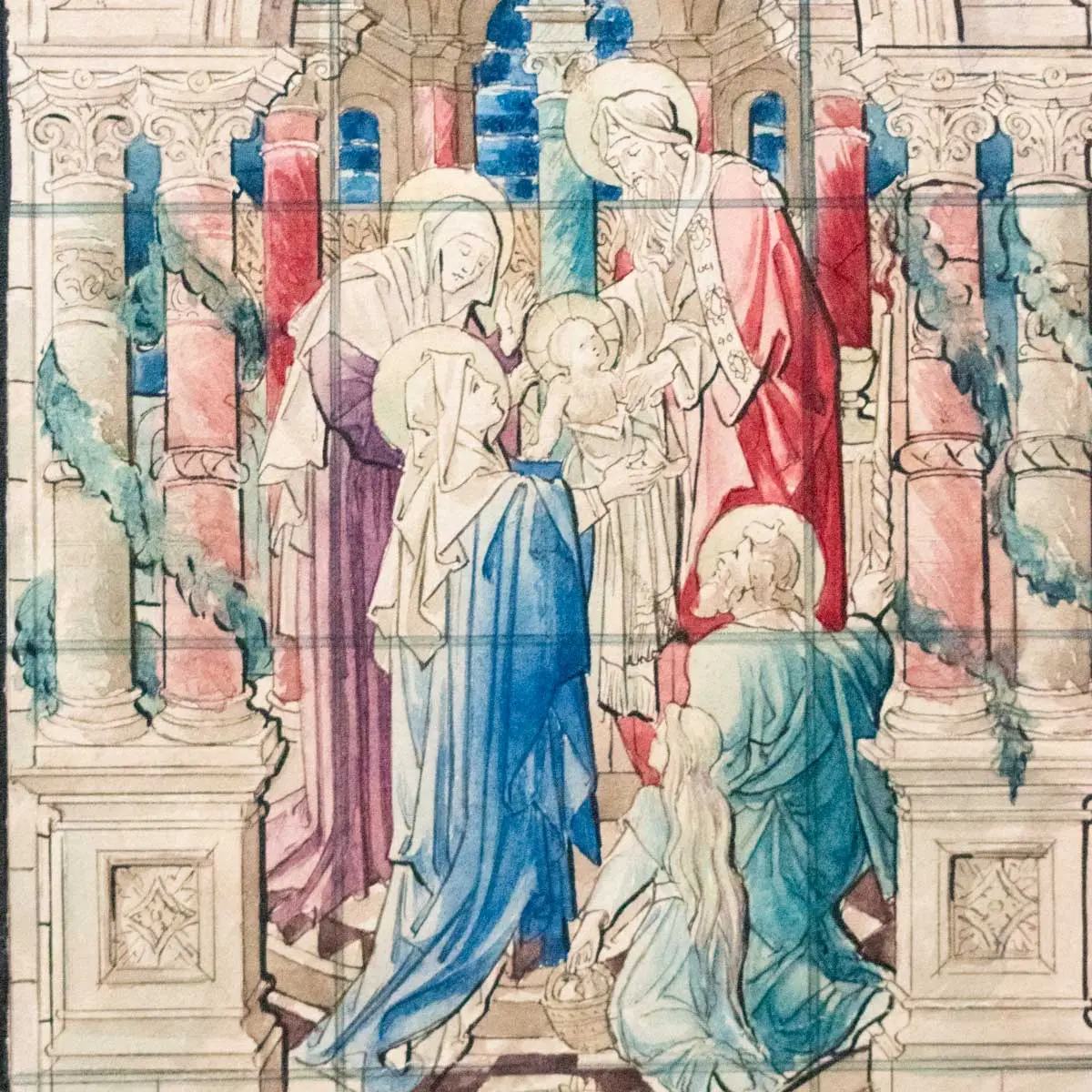 Two Watercolour Designs for Stained Glass Windows; one design for San Francisco Nave No.1, second design is likely for the Immaculate Conception Church Hawthorn in Melbourne, Australia (4)